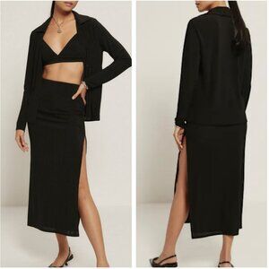 ✨ SALE✨ Reformation Landers 3 Pieces Set Midi Skirt Cami Cardigan Black